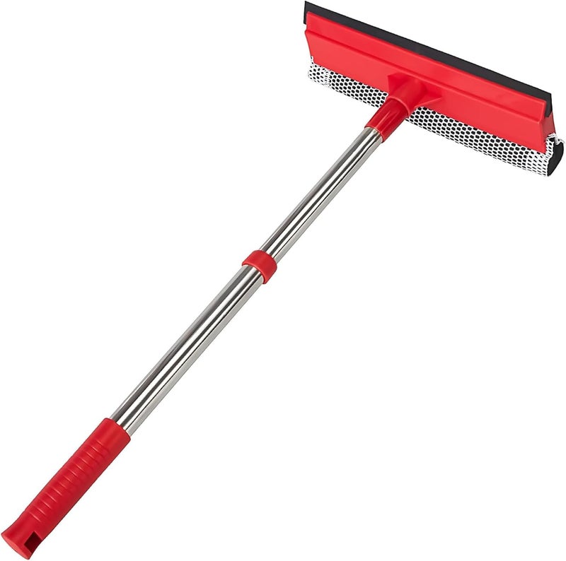 Conliwell Window Squeegee with 15.7"-27.5" Retractable Stainless Steel Handle, 2-in-1 Windshield Cleaner Tool for Cars, Trucks, Glass Doors, Shower Glass, Outdoor Windows – Window Cleaner (Red) - Image 1